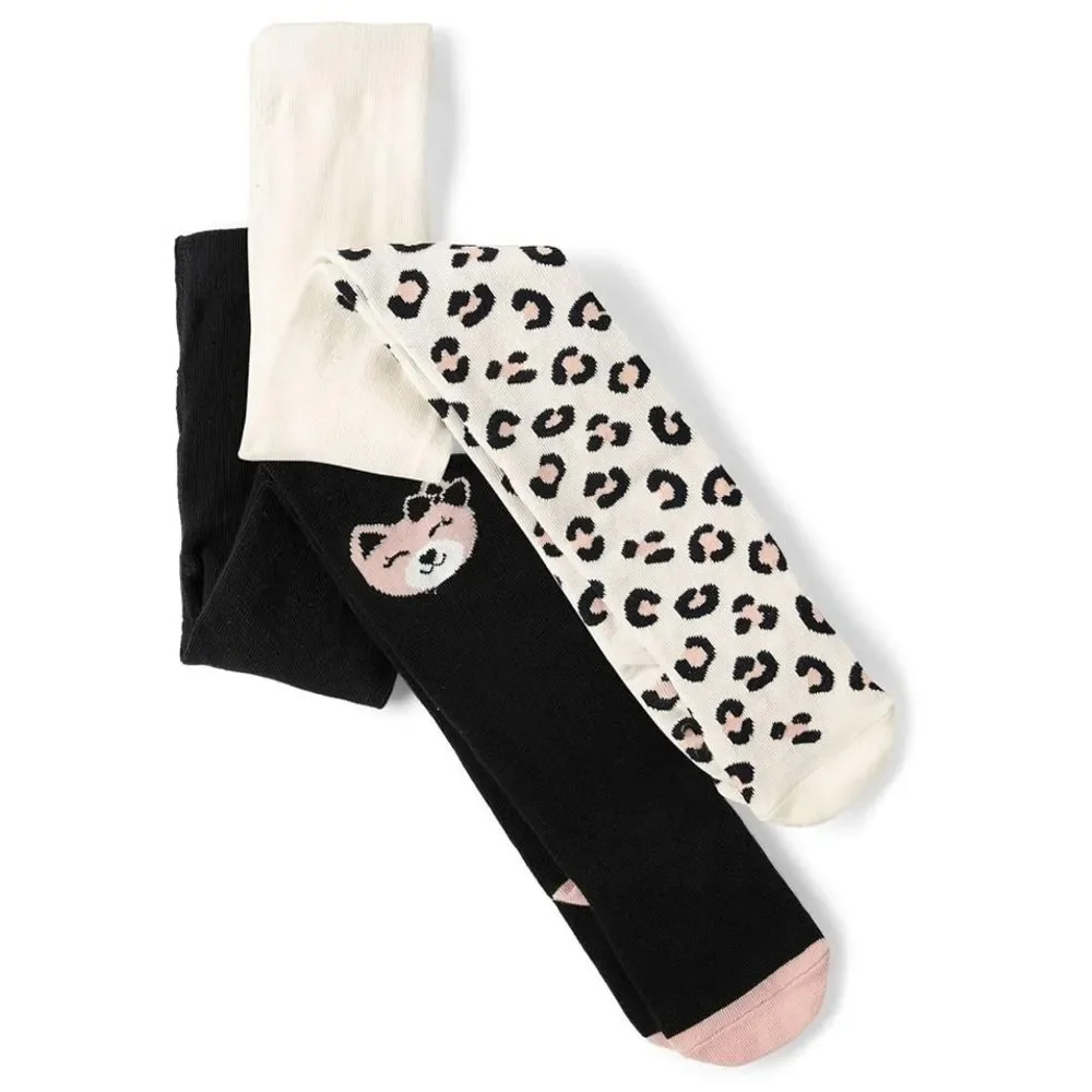 Girls Gymboree Animal Leopard Print Pink & Black Tights Set of 2 Size 10-12 NEW